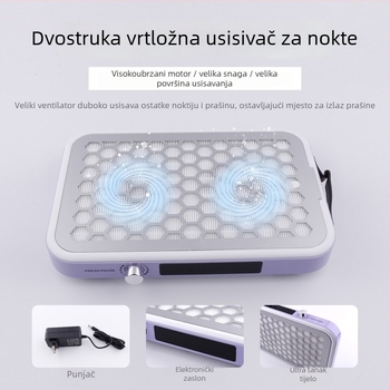 Kolektor prašine za manikuru, ultra tanak, tih, s dvostrukim kotačima i snažnim usisom, nehrđajući čelik, 1012 g