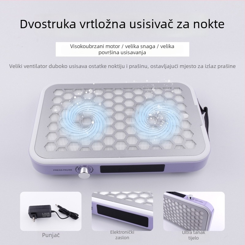 Kolektor prašine za manikuru, ultra tanak, tih, s dvostrukim kotačima i snažnim usisom, nehrđajući čelik, 1012 g