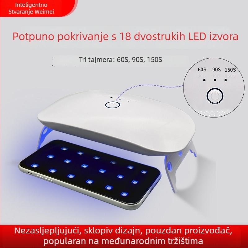 USB lampa za nokte s 18 žarulama, dvostruki izvor svjetla, UV lampa za polimerizaciju, vrijeme polimerizacije 120 s