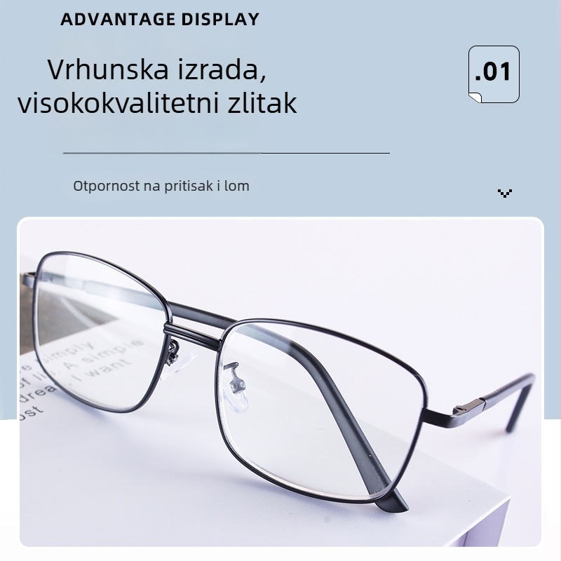 Naočale za čitanje s zaštitom od plave svjetlosti, metalni okvir s punim okvirom, za odrasle s kvadratičnim oblikom lica, izlaz zima 2024.