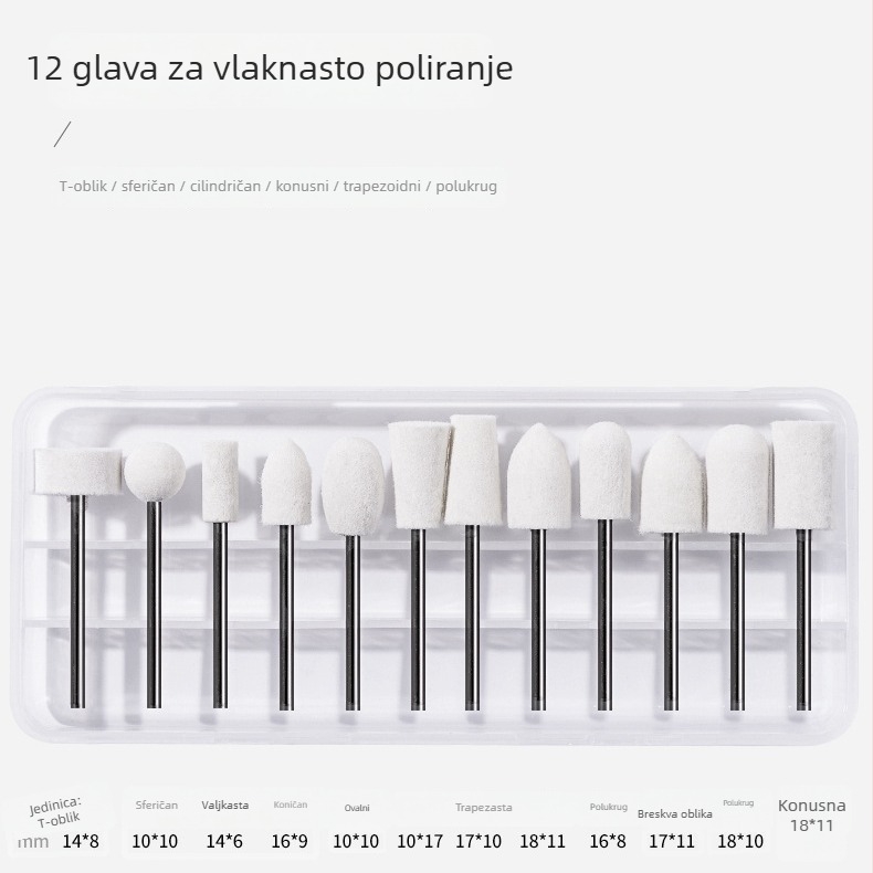 Vunena glava za brušenje noktiju — 12-djelni komplet alata za električno brušenje noktiju