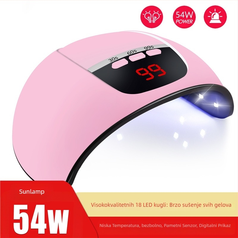 54W Lampa za nokte s dvostrukim izvorom svjetla, pametni senzor, bezbolno brzo sušenje gel laka