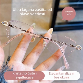Okulari za čitanje bez okvira za žene, protiv plavog svjetla, protiv umora, ukrašeni dijamantima, elegantni, visoka razlučivost, oštri rubovi
