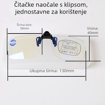 Klip-naočale za presbiopiju, sočiva od smole, multifokalne, anti-plavo svjetlo, kvadratni okvir