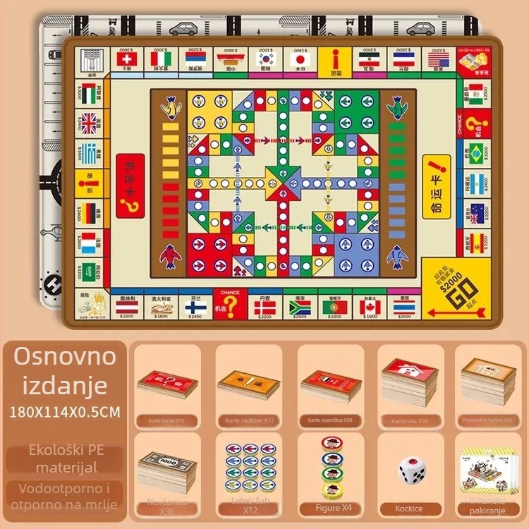 Veliko dvostrano leteće šah Monopoly, tri u jednom za djecu, edukativna igra za roditelje i djecu, tepih za igru i penjanje