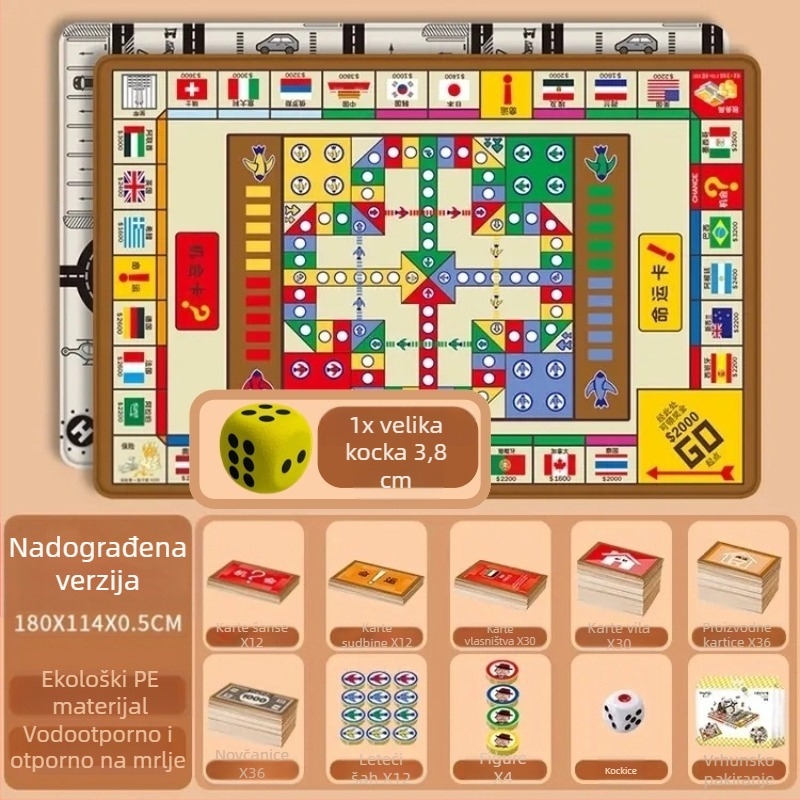 Veliko dvostrano leteće šah Monopoly, tri u jednom za djecu, edukativna igra za roditelje i djecu, tepih za igru i penjanje
