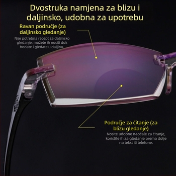 Muške naočale za čitanje s zaštitom od plavog svjetla, bez okvira, dvostruki fokus za bliže i daljine, ultra lagane, prozirne leće