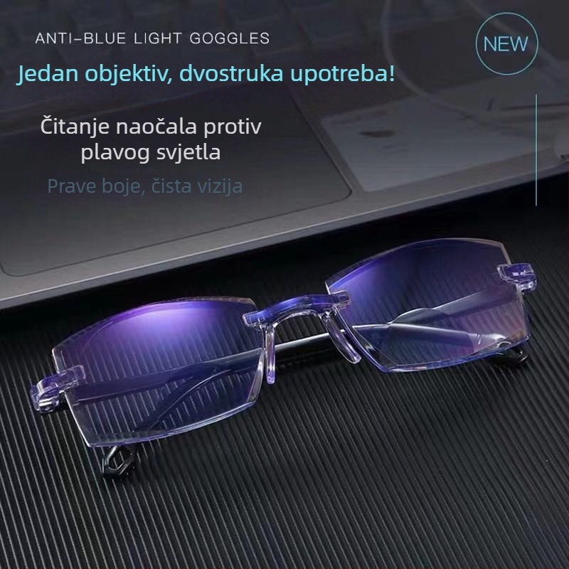 Muške naočale za čitanje s zaštitom od plavog svjetla, bez okvira, dvostruki fokus za bliže i daljine, ultra lagane, prozirne leće