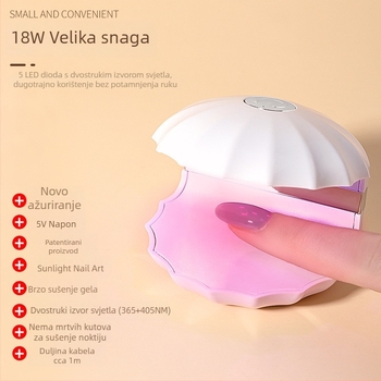 Mini lampica za nokte u obliku školjke, punjiva LED lampa za gel lak, brzo sušenje, 18W, visoka snaga
