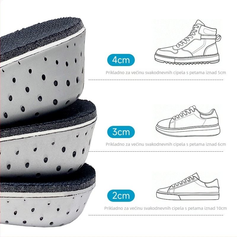 Unisex EVA ulošak za povećanje visine, diskretan, cijeli ili polu duljine, visina 2.3–4.3 cm, veličine 34–46