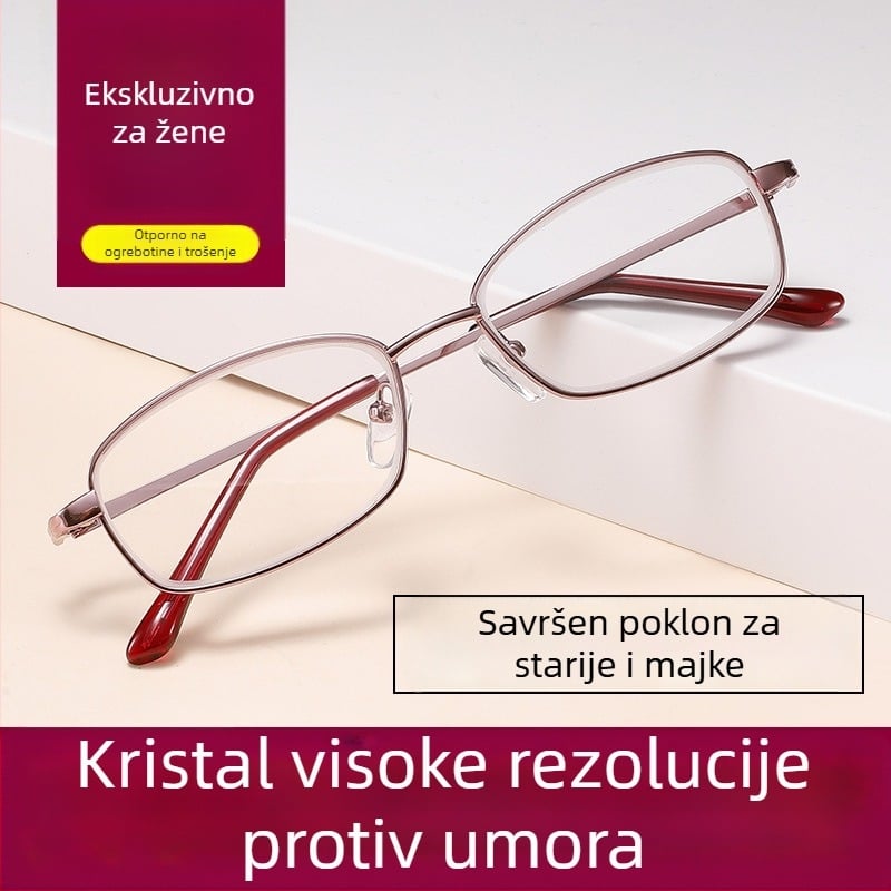 Naočale za čitanje: kristalne leće, puni okvir, metalni okvir, za kratkovidnost, umjetničko retro stil