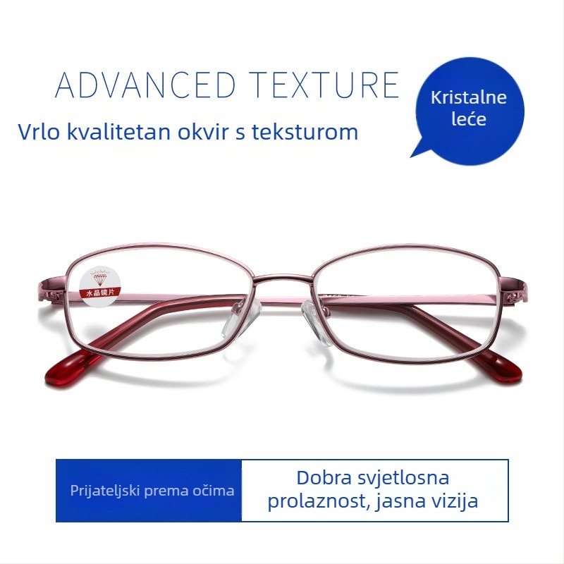 Naočale za čitanje: kristalne leće, puni okvir, metalni okvir, za kratkovidnost, umjetničko retro stil