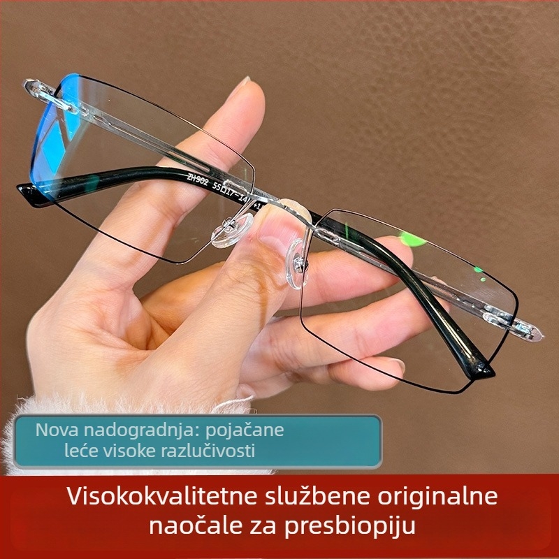 Naočale za čitanje bez okvira s zaštitom od plave svjetlosti za muškarce srednje dobi i starije, smanjuju umor, visoke kvalitete, jasno čitanje teksta