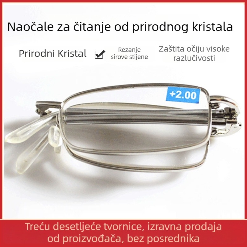 Naočale za čitanje s otpornošću HD zaštitom očiju, sklopivi metalni okvir, potpuno okviri, podrška za bliže gledanje