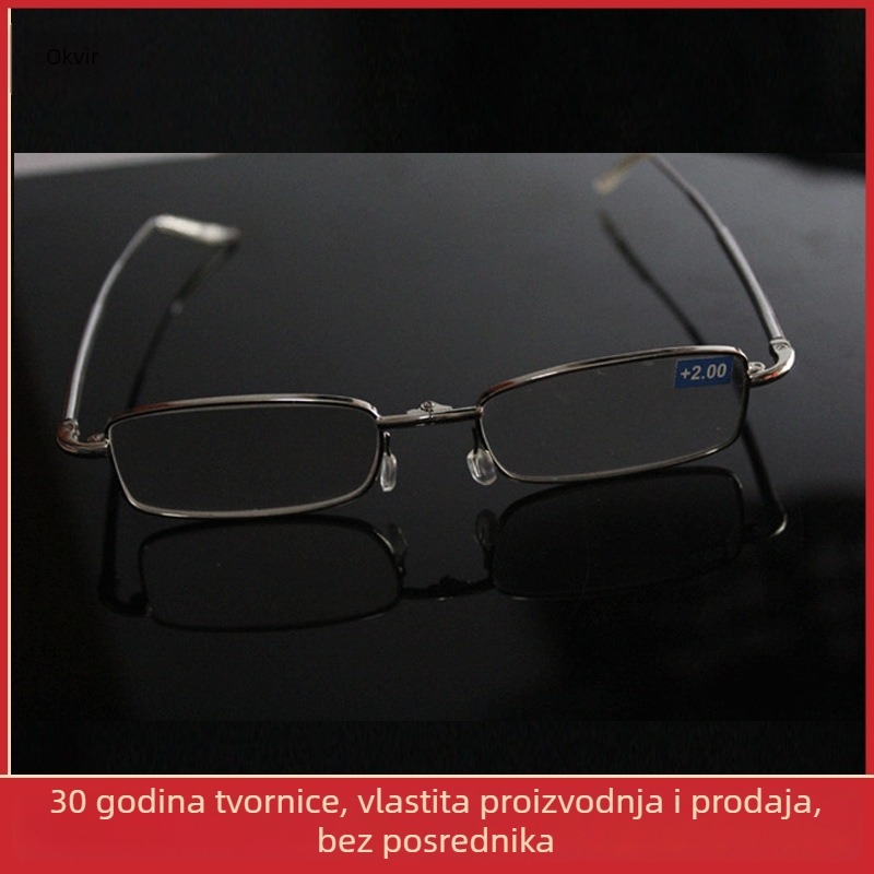 Naočale za čitanje s otpornošću HD zaštitom očiju, sklopivi metalni okvir, potpuno okviri, podrška za bliže gledanje