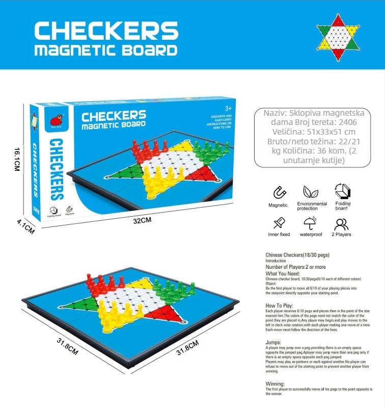 Bear Card Magnetska sklopiva igra šah i dama, Materijal HIPS, Edukativna igra za razvoj kognitivnih sposobnosti