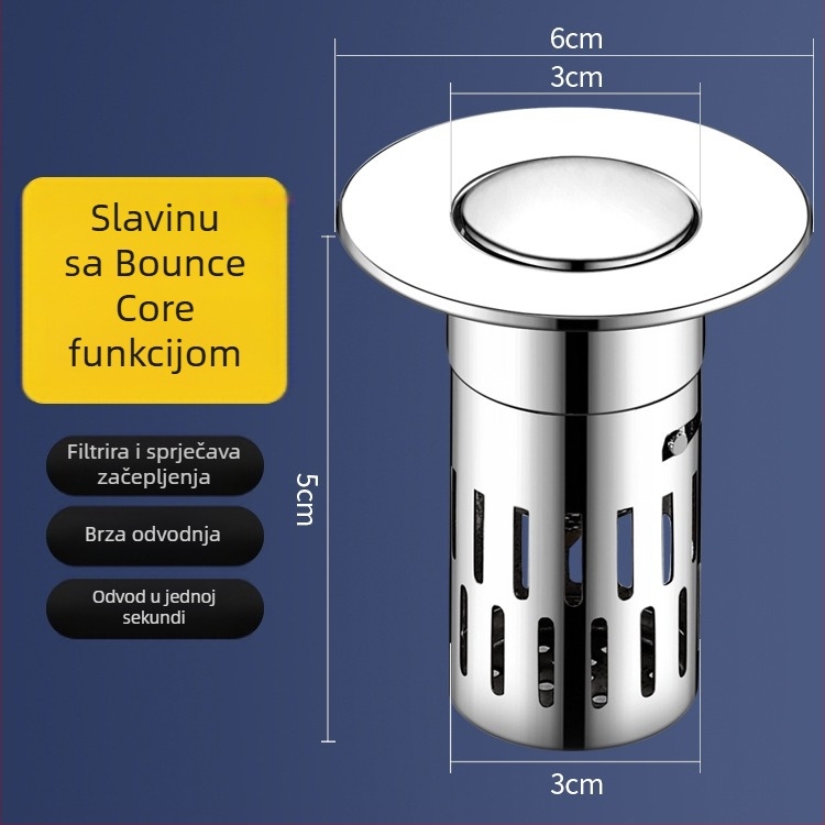 Zatka za odvodnu vodu umivaonika s pritiskom – nehrđajući čelik, filtr, američki standard