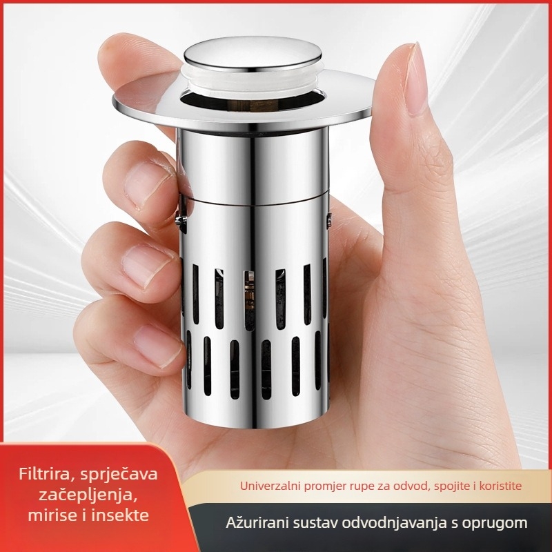 Zatka za odvodnu vodu umivaonika s pritiskom – nehrđajući čelik, filtr, američki standard