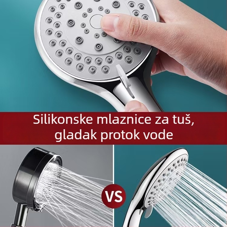 Ručni set tuša s višefunkcijskom glavom – načini raspršivanja, masaža i kiša, plastični kupaonski dodatak