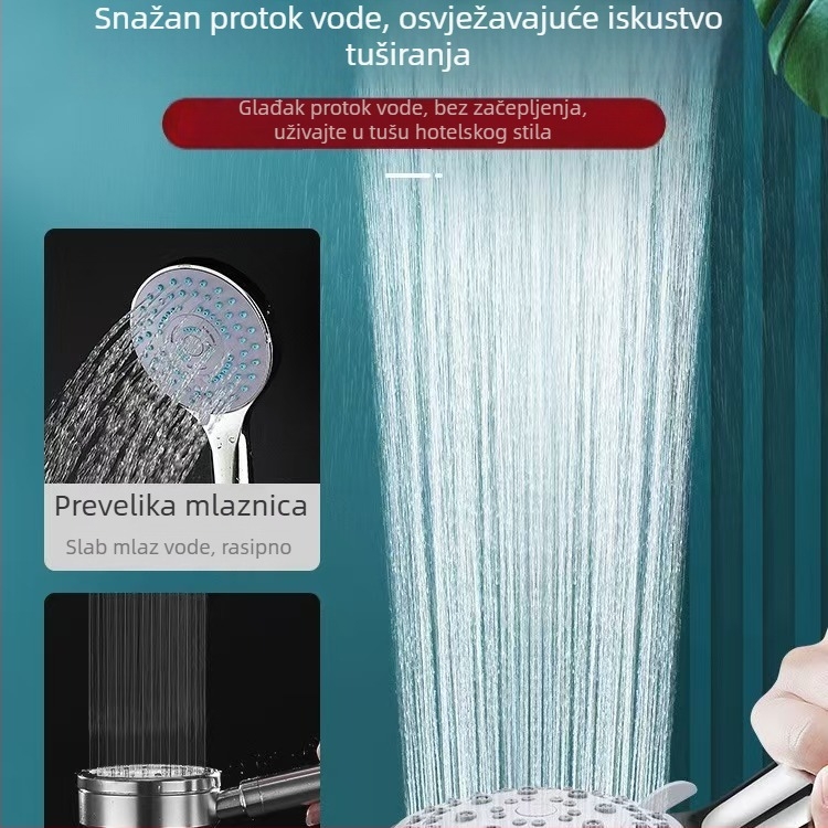 Ručni set tuša s višefunkcijskom glavom – načini raspršivanja, masaža i kiša, plastični kupaonski dodatak