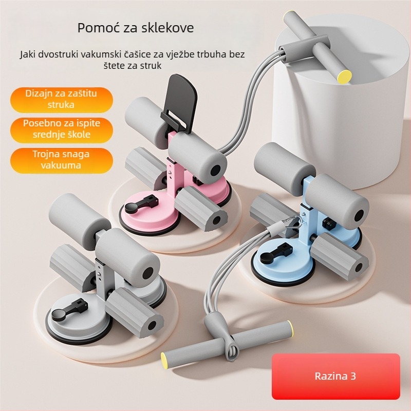 Sit-up pomoćnik s držačem za telefon, unutarnji uređaj za vježbanje trbušnjaka s usisnom čašom i šestostrukim okvirom, za ured i dom, težina 980 g