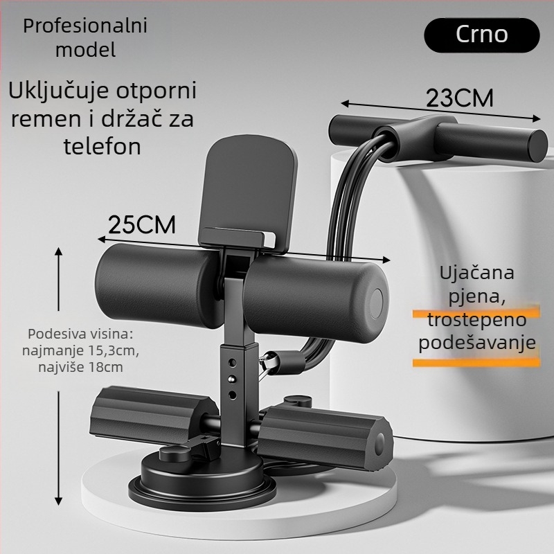 Sit-up pomoćnik s držačem za telefon, unutarnji uređaj za vježbanje trbušnjaka s usisnom čašom i šestostrukim okvirom, za ured i dom, težina 980 g