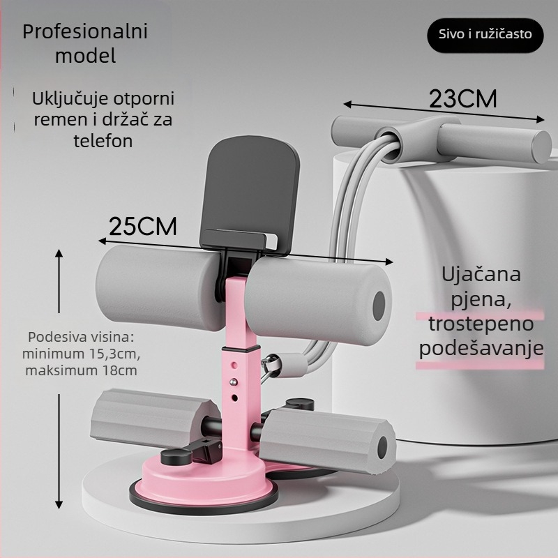 Sit-up pomoćnik s držačem za telefon, unutarnji uređaj za vježbanje trbušnjaka s usisnom čašom i šestostrukim okvirom, za ured i dom, težina 980 g