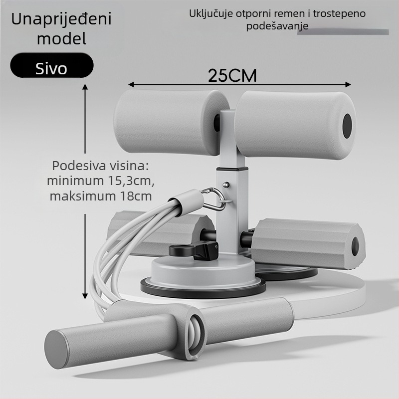 Sit-up pomoćnik s držačem za telefon, unutarnji uređaj za vježbanje trbušnjaka s usisnom čašom i šestostrukim okvirom, za ured i dom, težina 980 g