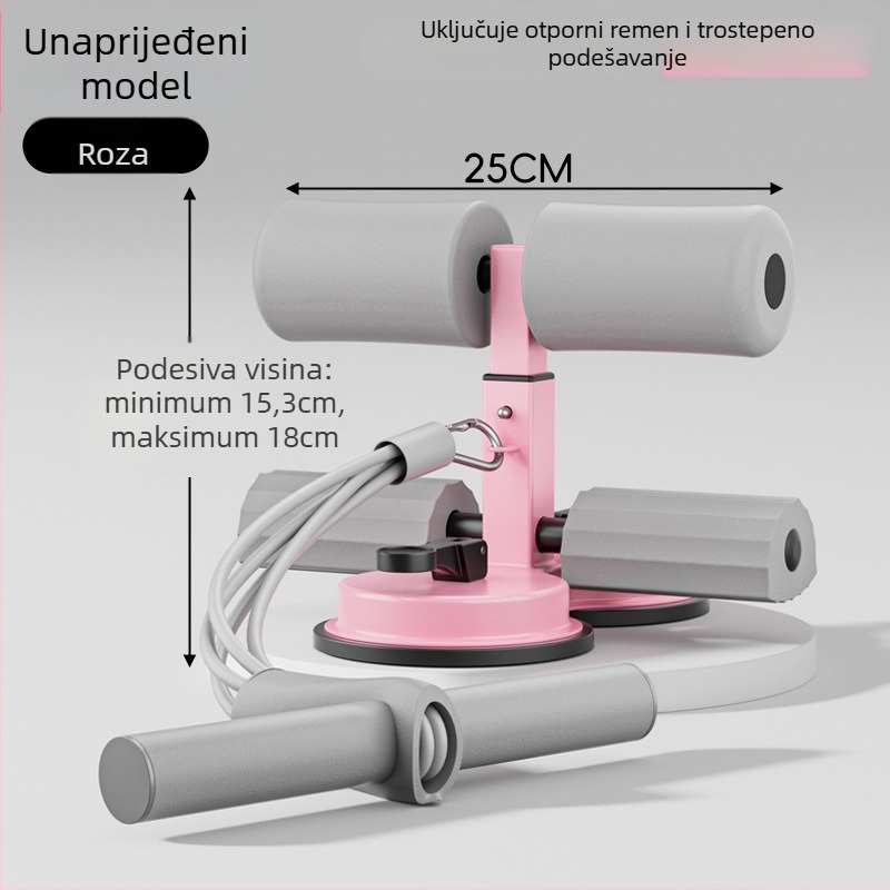 Sit-up pomoćnik s držačem za telefon, unutarnji uređaj za vježbanje trbušnjaka s usisnom čašom i šestostrukim okvirom, za ured i dom, težina 980 g