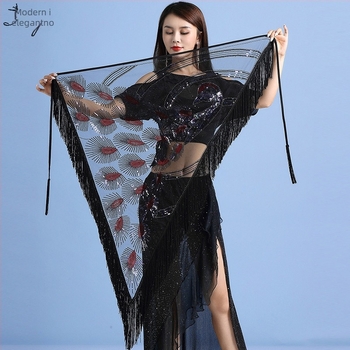 Kostim Belly Dance s trokutastim šalom i resama za pozornicu, najlon materijal, sadržaj 50-70% najlona, ženski, proljeće 2023
