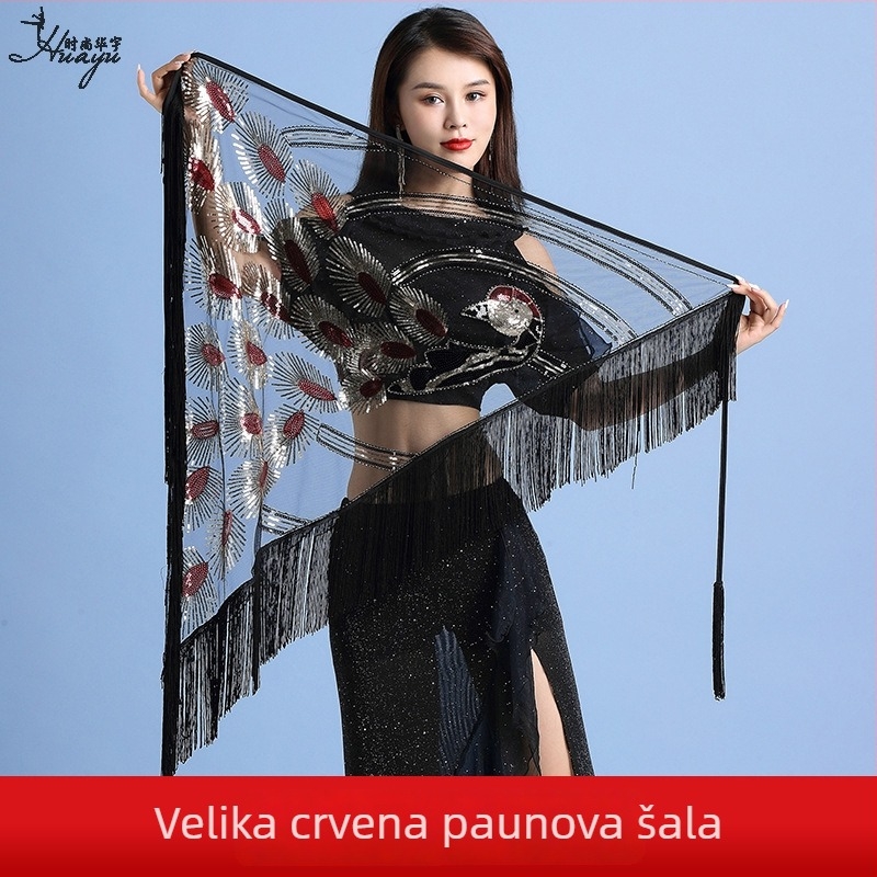 Kostim Belly Dance s trokutastim šalom i resama za pozornicu, najlon materijal, sadržaj 50-70% najlona, ženski, proljeće 2023