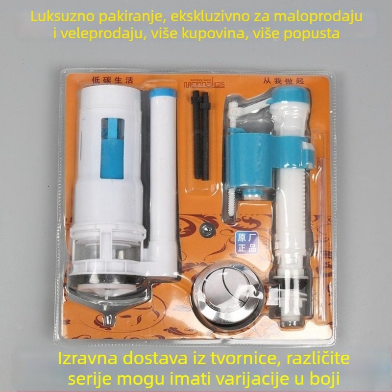 Pribor za spremnik toaleta – Ventil za vodu, Gumb za ispiranje, Univerzalna kompatibilnost, blister pakiranje, Usluga instalacije