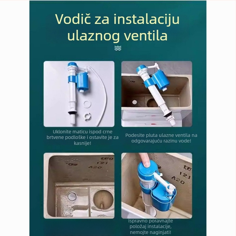 Pribor za spremnik toaleta – Ventil za vodu, Gumb za ispiranje, Univerzalna kompatibilnost, blister pakiranje, Usluga instalacije
