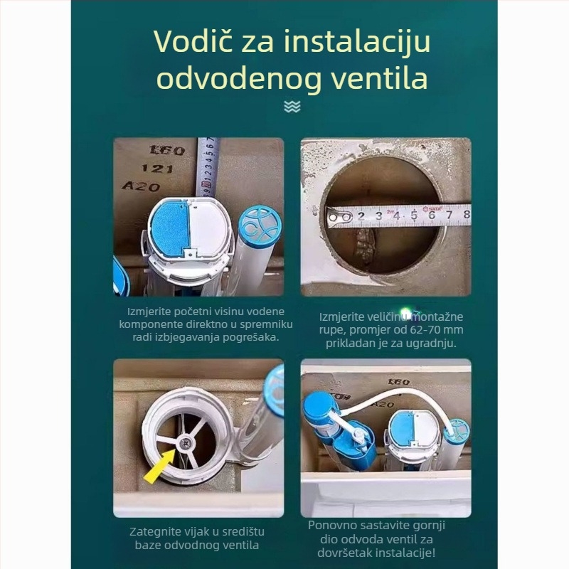 Pribor za spremnik toaleta – Ventil za vodu, Gumb za ispiranje, Univerzalna kompatibilnost, blister pakiranje, Usluga instalacije