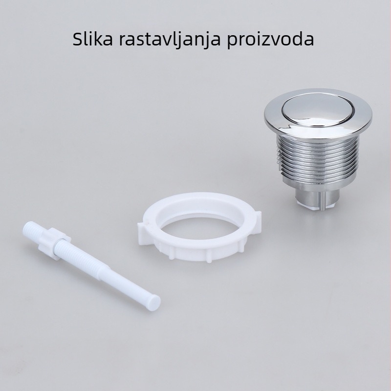 Dodatna oprema za spremnik toaleta, gumb za ispiranje na pritisak, kružni gornji s navojem, elektroplating završna obloga, injekcijsko prešanje + sklapanje, moderan minimalistički stil