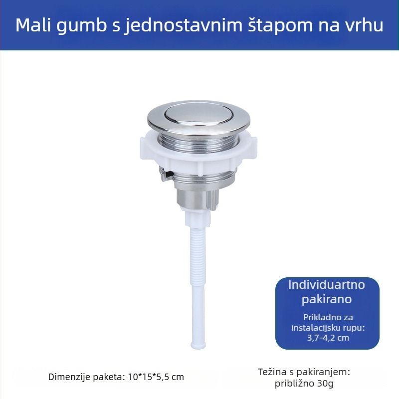 Dodatna oprema za spremnik toaleta, gumb za ispiranje na pritisak, kružni gornji s navojem, elektroplating završna obloga, injekcijsko prešanje + sklapanje, moderan minimalistički stil