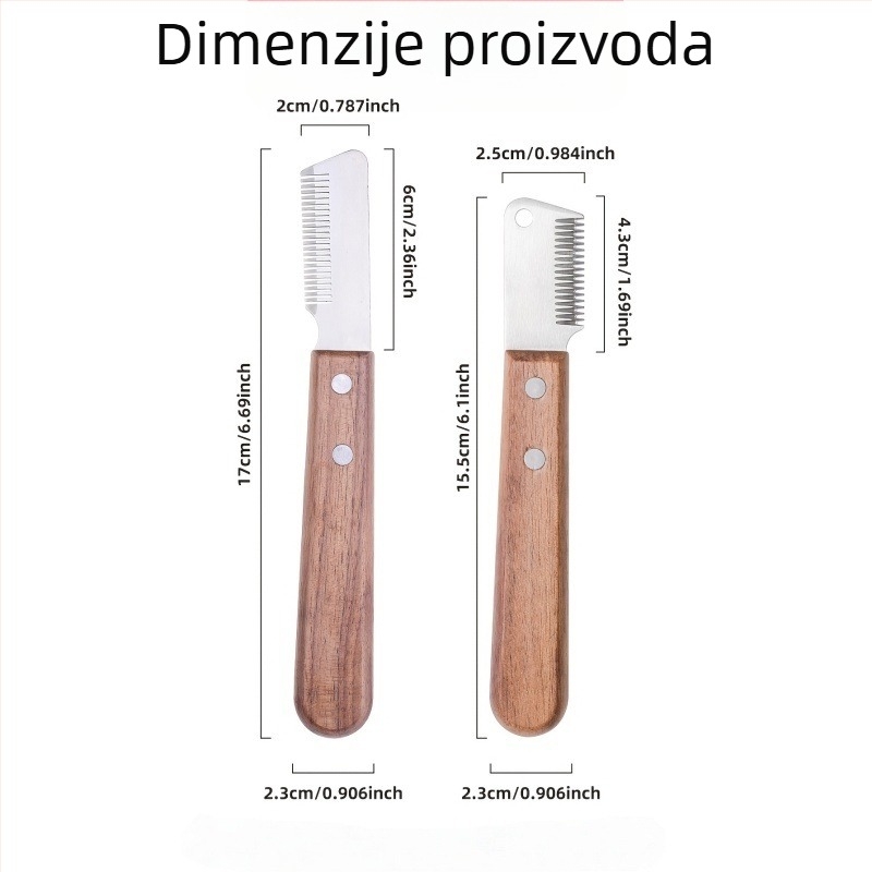 Alat za njegu psa s drvenom drškom – češalj za uklanjanje dlake / brijački nož za lako uklanjanje dlake i nježno oblikovanje, 240 komada u pakiranju