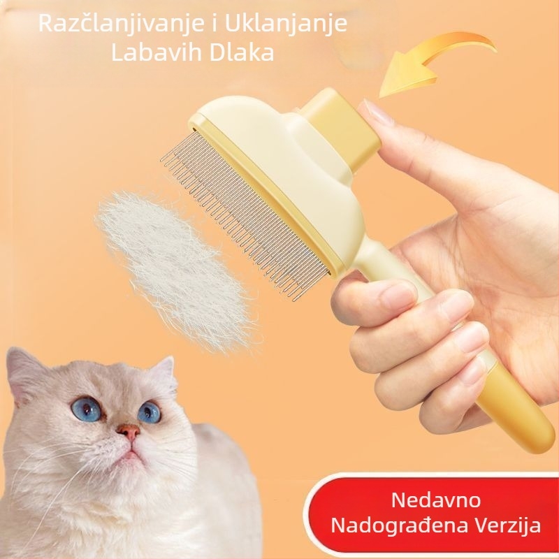 Češalj za mačke i pse za raščešljavanje i uklanjanje labave dlake, samoočišćavajući češalj za dugu dlaku, masaža i otklanjanje čvorova, materijal: ABS + čelične igle