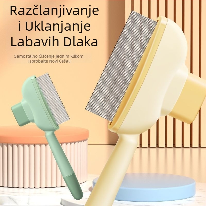 Češalj za mačke i pse za raščešljavanje i uklanjanje labave dlake, samoočišćavajući češalj za dugu dlaku, masaža i otklanjanje čvorova, materijal: ABS + čelične igle