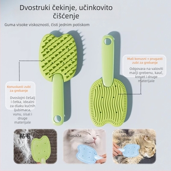 Četka za njegu kućnih ljubimaca s masažom — uklanjanje otpadne dlake, dvostruka namjena, materijali: silikon/PP