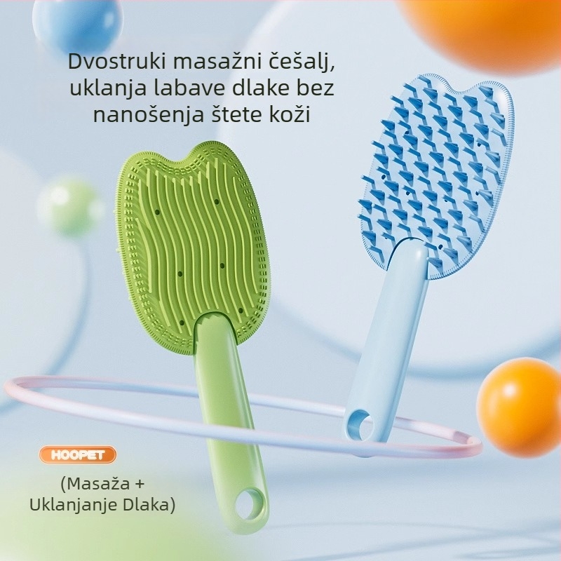 Četka za njegu kućnih ljubimaca s masažom — uklanjanje otpadne dlake, dvostruka namjena, materijali: silikon/PP