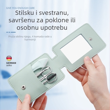 4-dijelni set za njegu obrva: oštrica za obrve, škarice za šminku, klipsa za obrve — nehrđajući čelik i ABS