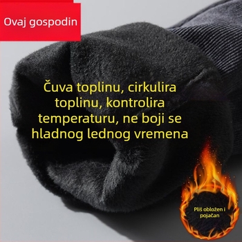 Muške hlače od corduroya s flis podstavom, ravni kroj, srednji pojas, duge hlače, poliester tkanina