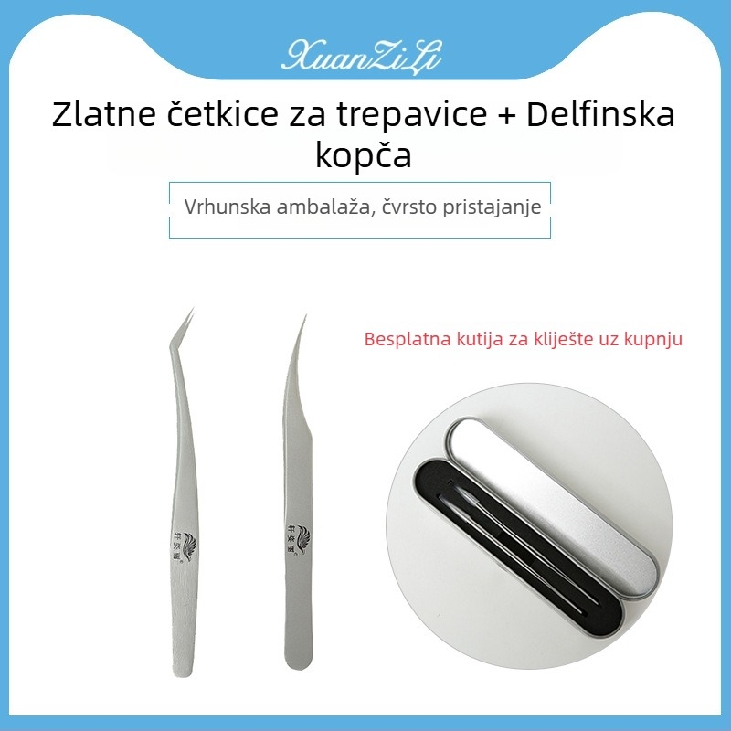 Klipovi za trepavice – visoka preciznost za presađivanje trepavica, delfin-klips, metalni alati u setu