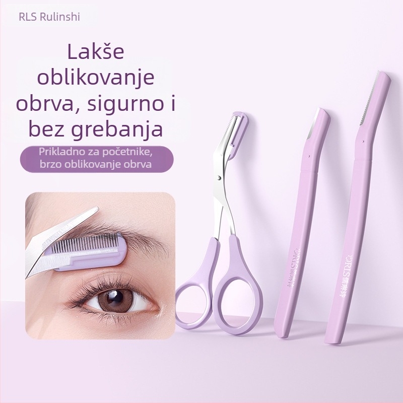 Petodjelni set alata za obrve od nehrđajućeg čelika: britva za obrve, škarice za obrve, kopča za obrve