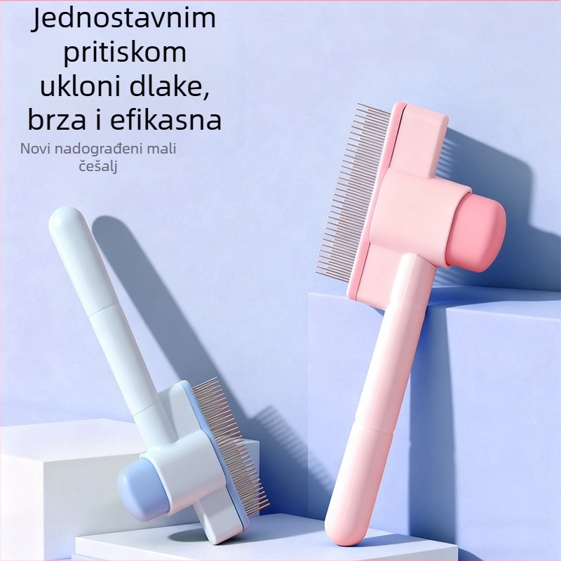 Samočistični češalj za kućne ljubimce s ravnim redom gustih zuba za mačke i pse — ABS + čelične igle, LB-095529