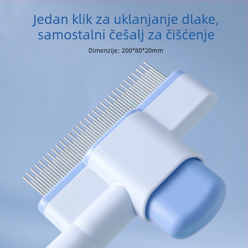 Samočistični češalj za kućne ljubimce s ravnim redom gustih zuba za mačke i pse — ABS + čelične igle, LB-095529