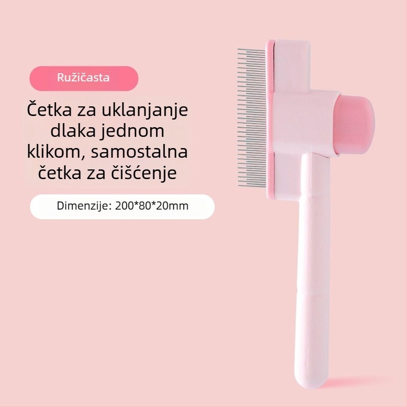 Samočistični češalj za kućne ljubimce s ravnim redom gustih zuba za mačke i pse — ABS + čelične igle, LB-095529