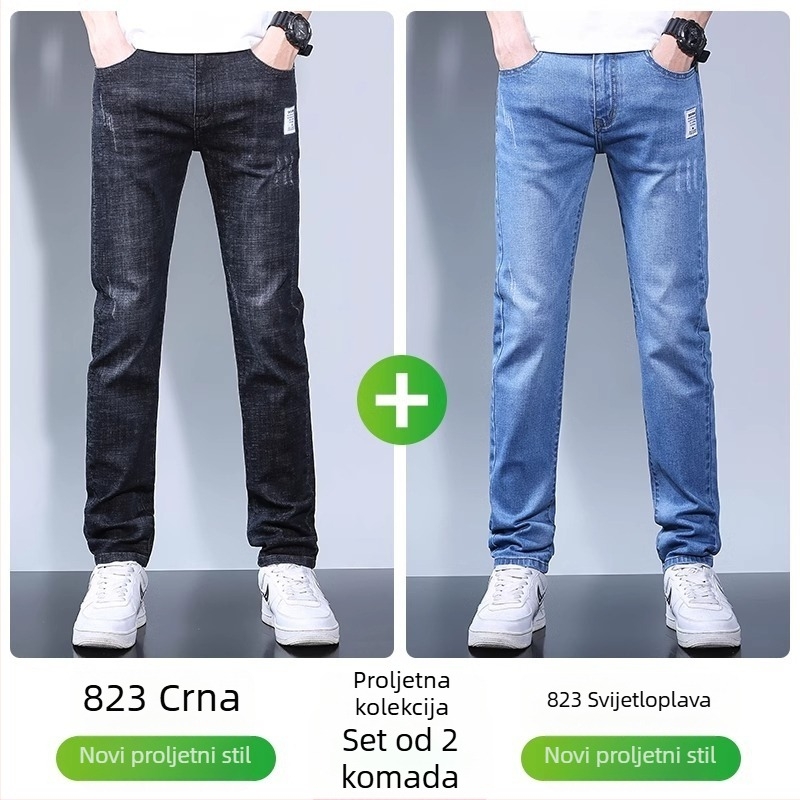 Muške traperice, ravne nogavice, srednji pojas, zip, mikroelastične