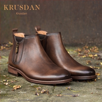 Muške Chelsea čizme od prve slojevite teleće kože sa bočnim zatvaračem – britski ležerni stil, gumeni potplat